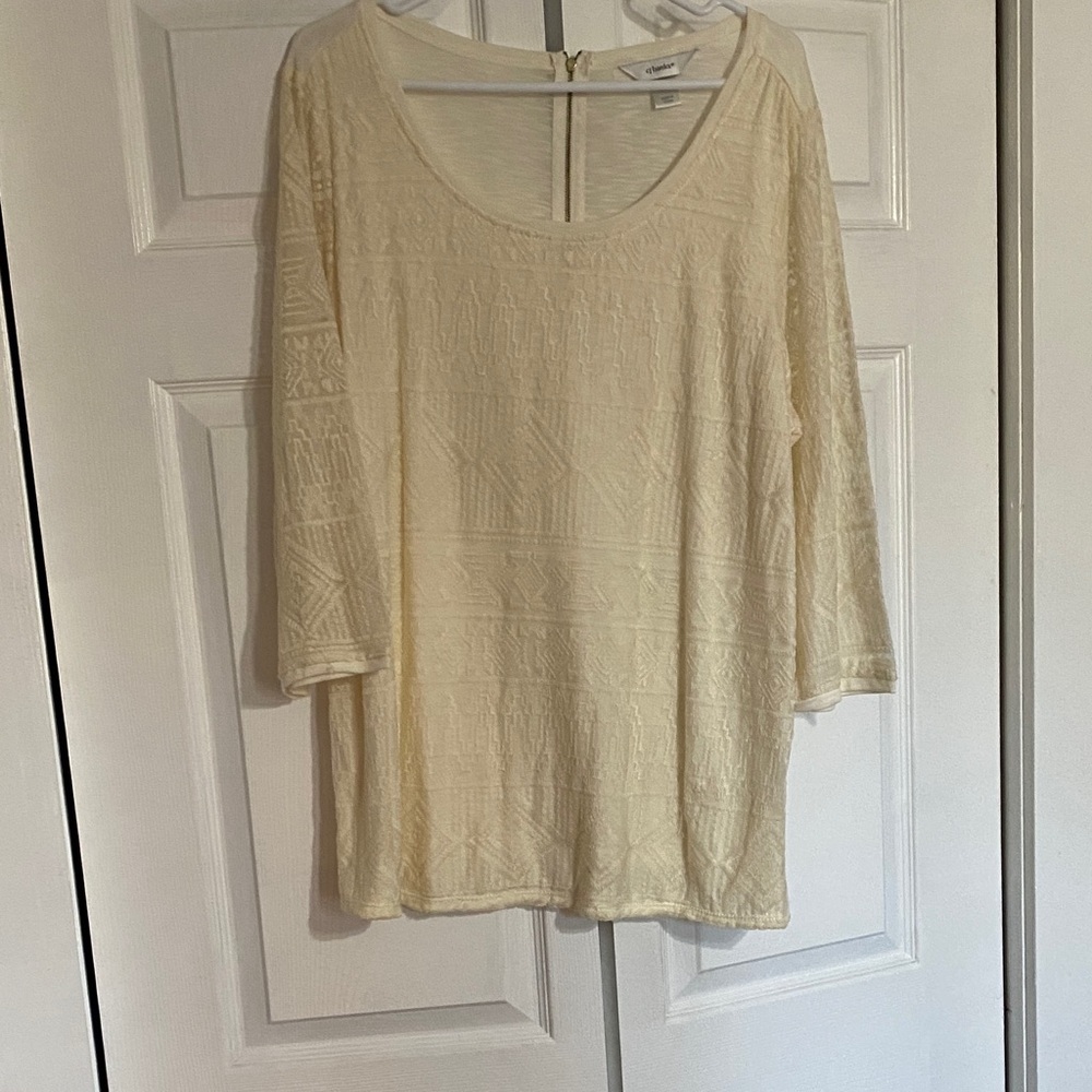 CJ Banks Cream Textured Blouse